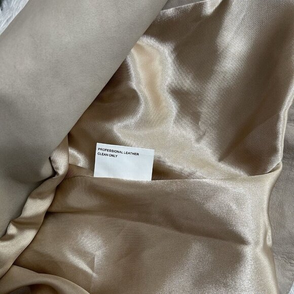 My Tribe Women's Long Sleeve Leather Biker Jacket Open Front Cropped Beige M - Picture 9 of 11